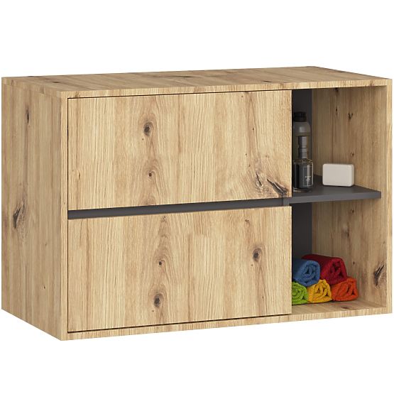 FÜRDŐSZOBAI MOSDÓ ALATTI SZEKRÉNY VAMI W90 2SZ 2P ARTISAN TÖLGY / GRAFIT SZÜRKE