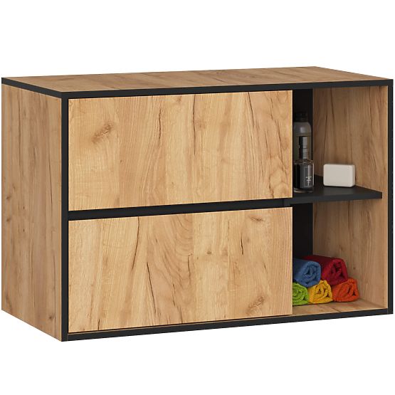 FÜRDŐSZOBAI MOSDÓ ALATTI SZEKRÉNY VAMI W90 2SZ 2P TÖLGY CRAFT / FEKETE