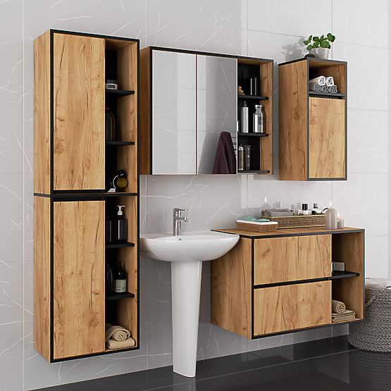 FÜRDŐSZOBAI MOSDÓ ALATTI SZEKRÉNY VAMI W90 2SZ 2P TÖLGY CRAFT / FEKETE