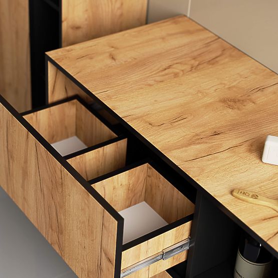 FÜRDŐSZOBAI MOSDÓ ALATTI SZEKRÉNY VAMI W90 2SZ 2P TÖLGY CRAFT / FEKETE