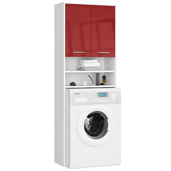 FÜRDŐSZOBAI POLC FIN MOSÓGÉP FÖLÉ FEHÉR / PIROS FÉNYES