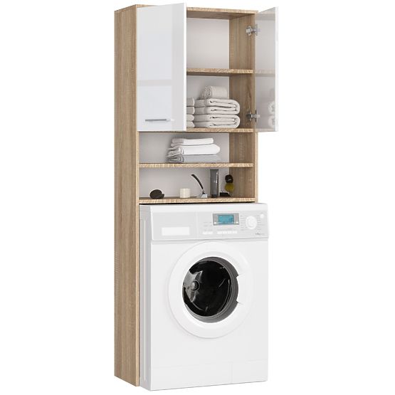 FÜRDŐSZOBAI POLC MOSÓGÉP FÖLÉ SONOMA TÖLGY / FEHÉR FÉNYES