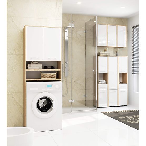 FÜRDŐSZOBAI POLC MOSÓGÉP FÖLÉ SONOMA TÖLGY / FEHÉR FÉNYES