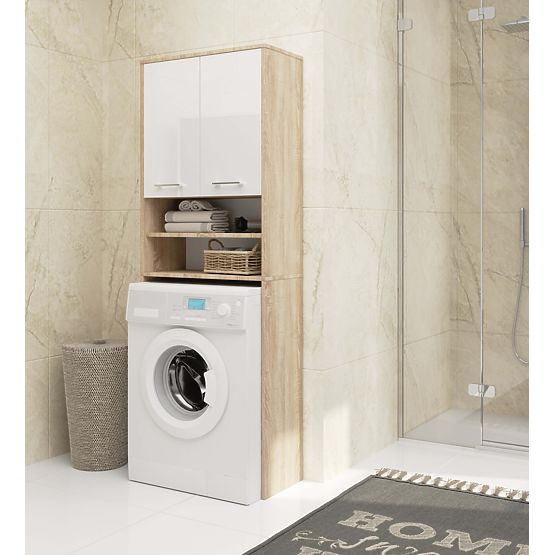 FÜRDŐSZOBAI POLC MOSÓGÉP FÖLÉ SONOMA TÖLGY / FEHÉR FÉNYES