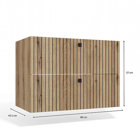 FÜRDŐSZOBASZEKRÉNY MOSDÓ ALÁ TIGO 80 2S TÖLGY EVOKE 2 FIÓK ROVÁSMINTÁS ELŐLAP FÜGGESZTETT