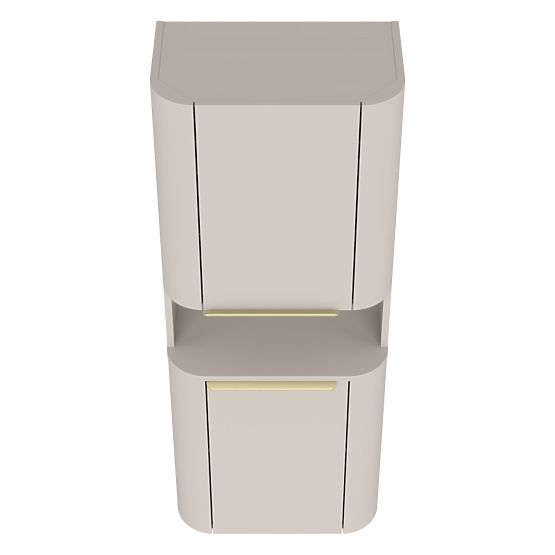 Fürdőszobai szekrény, Bassa oszlop, kasmír színű, arany fogantyúk, lekerekített