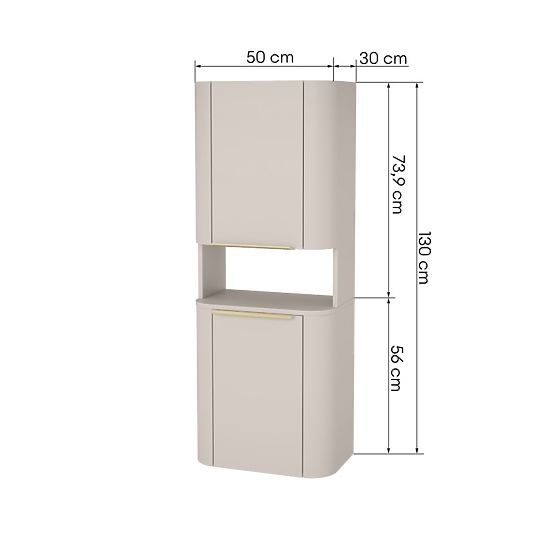 Fürdőszobai szekrény, Bassa oszlop, kasmír színű, arany fogantyúk, lekerekített