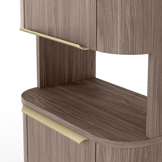 Fürdőszobai szekrény, Bassa oszlop lincoln dió, arany fogantyúk, lekerekített