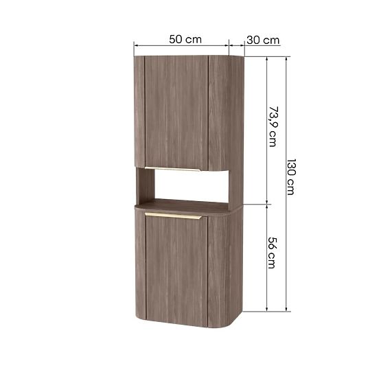 Fürdőszobai szekrény, Bassa oszlop lincoln dió, arany fogantyúk, lekerekített