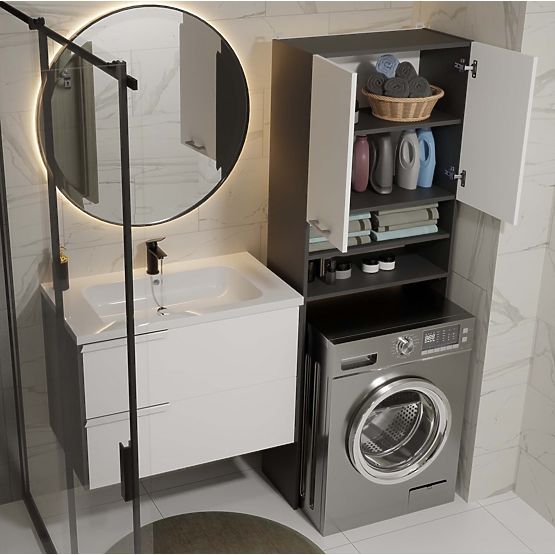 Fürdőszobai Szekrény Mosógép Fölé POLA DK ANTRACIT FEHÉR Polc Oszlop 180X64X30