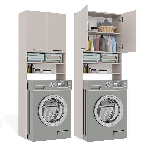 Fürdőszobai szekrény mosógép fölé POLA DK KASMÍR BÉZS Polc Oszlop 180X64X30