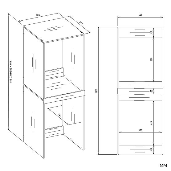 Fürdőszobai szekrény mosógéphez és szárítógéphez POLA TWIN Polc Oszlop DUB ARTISAN
