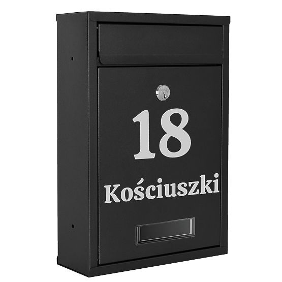 Gustav fekete postaláda feliratokkal