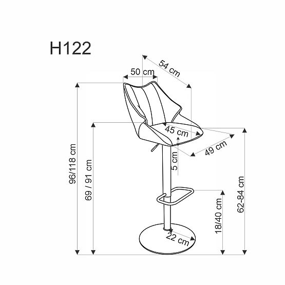 H122 bárszék lábak - fekete, ülés - szürke (1p=2db)