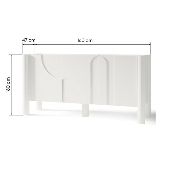 Háromajtós Lunaria komód maratott előlappal, fehér