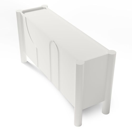 Háromajtós Lunaria komód maratott előlappal, fehér