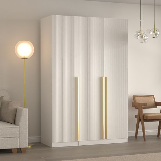 Háromajtós Neroli szekrény, egyszerű hornyokkal, fehér