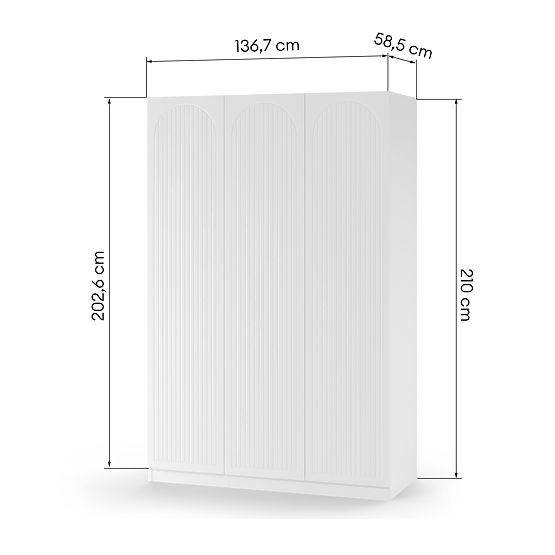 Háromajtós Neroli szekrény, íves hornyok, fehér