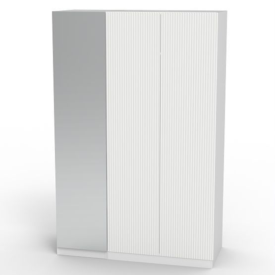 Háromajtós Neroli szekrény, tükör/egyszerű barázdák, fehér