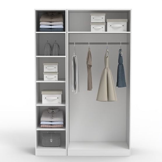 Háromajtós Neroli szekrény, tükör/egyszerű barázdák, fehér