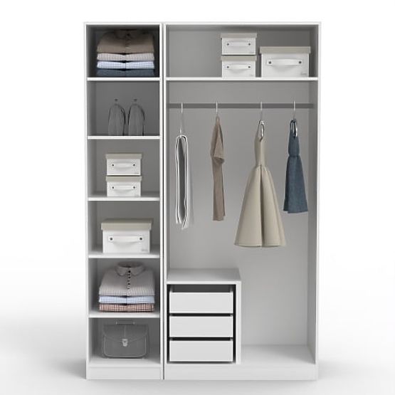 Háromajtós Neroli szekrény, tükör/egyszerű barázdák, fehér