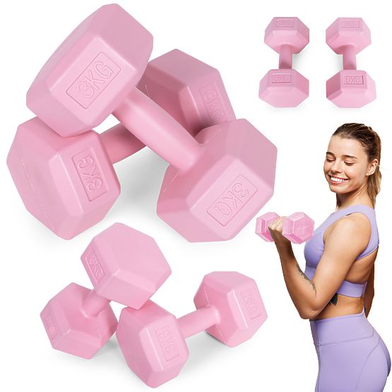 Hatszögletű súlyzókészlet 2x3 kg edző súlyok fitnesz rózsaszín ModernHome