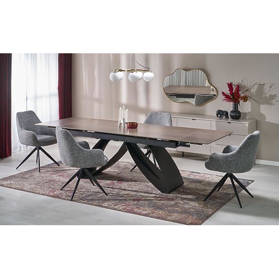 HILARIO kinyitható asztal, asztallap - dió, lábak - fekete (3p=1db)