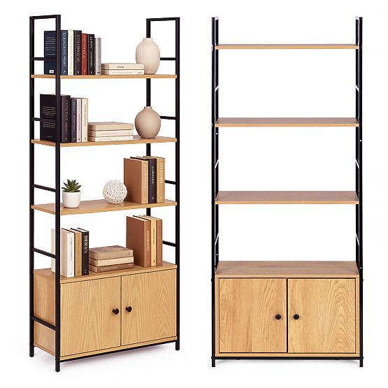 Indusztriális loft polc szekrénnyel, 4 polc, ModernHome