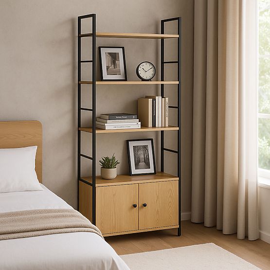 Indusztriális loft polc szekrénnyel, 4 polc, ModernHome