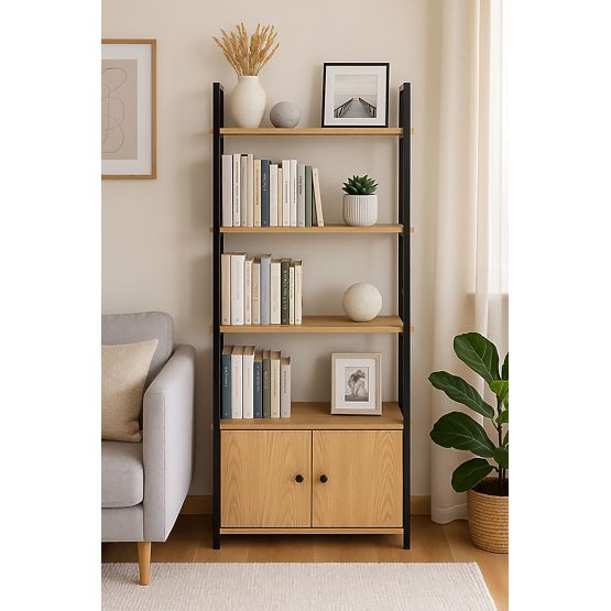 Indusztriális loft polc szekrénnyel, 4 polc, ModernHome