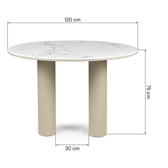 Kairo étkezőasztal 120 cm, kerek, sötét bézs, márvány