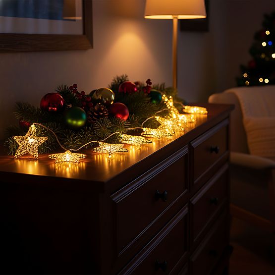 Karácsonyi fényfüzér Girland LED Arany Csillagok 391020