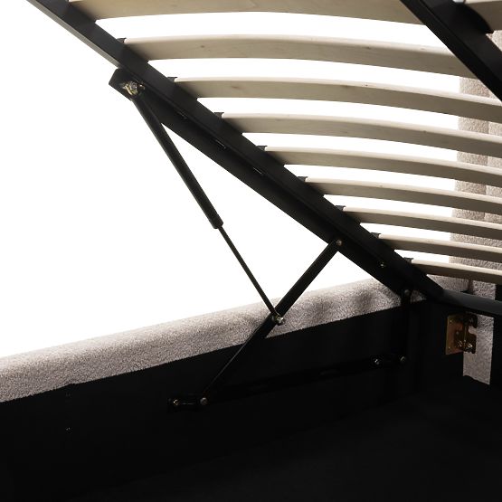 Kárpitozott ágy Ovoid 140x200 cm, ráccsal és tárolóval, lekerekített, bézs