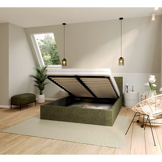 Kárpitozott ágy TULSA 140 x 200 cm - Olívazöld