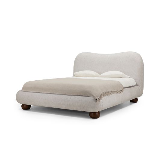 Kárpitozott Bowee ágy 160x200 cm, rácsos, világos bézs, gömb lábakkal