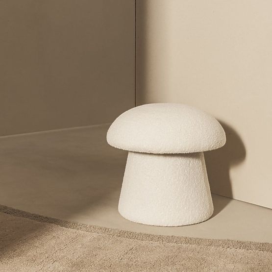 Kárpitozott Cap puff, fehér, boucle, lekerekített formák