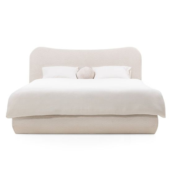 Kárpitozott Derry ágy 140x200 cm, léccel és tárolóval, lekerekített, bézs