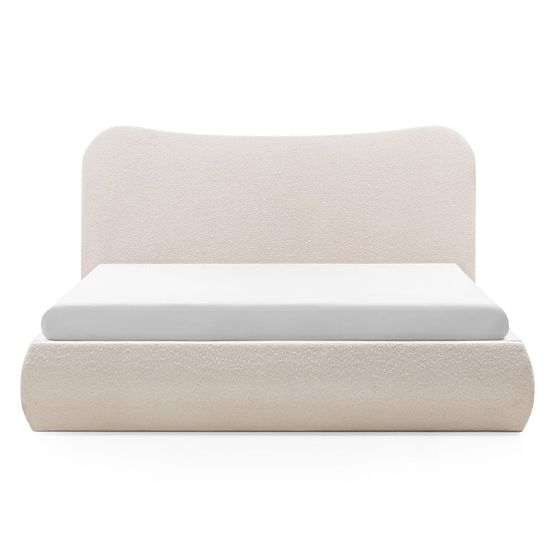 Kárpitozott Derry ágy 140x200 cm, léccel és tárolóval, lekerekített, bézs