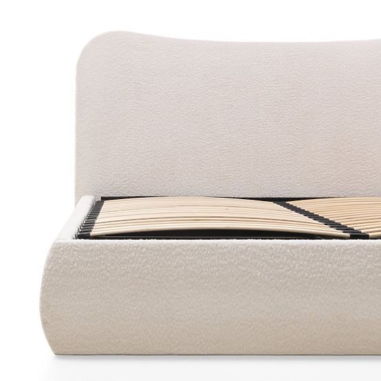 Kárpitozott Derry ágy 140x200 cm, léccel és tárolóval, lekerekített, bézs