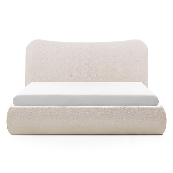 Kárpitozott Derry ágy 140x200 cm, léccel és tárolóval, lekerekített, bézs