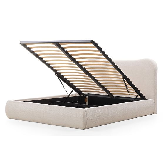 Kárpitozott Derry ágy 140x200 cm, léccel és tárolóval, lekerekített, bézs