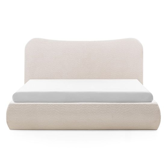 Kárpitozott Derry ágy 160x200 cm, ráccsal és tárolóval, lekerekített, bézs