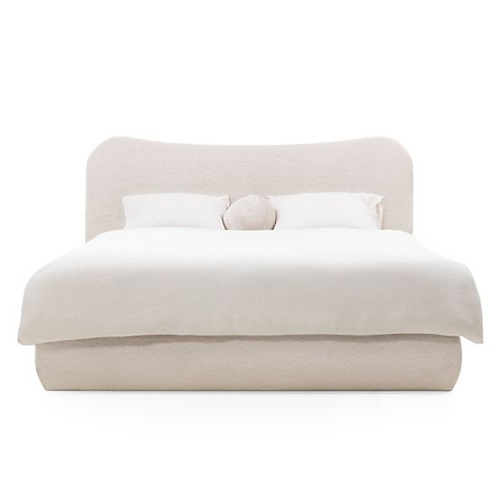 Kárpitozott Derry ágy 160x200 cm, ráccsal és tárolóval, lekerekített, bézs