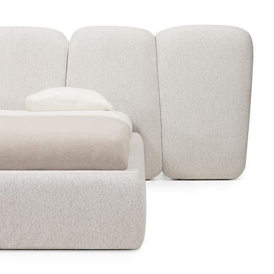 Kárpitozott Fencee ágy 160x200 cm, ráccsal, lekerekített, világos bézs