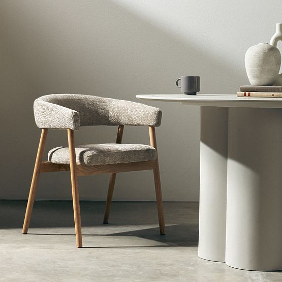 Kárpitozott Giovani szék, bézs/tölgyfa, lekerekített