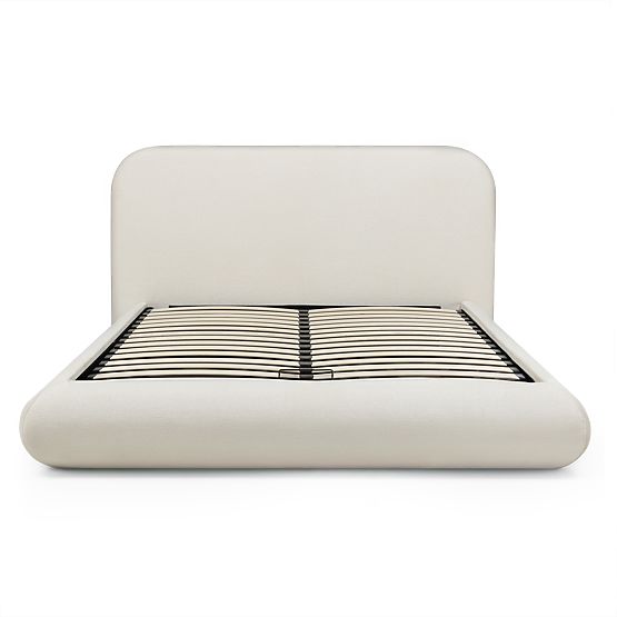 Kárpitozott Lumi ágy 160x200 cm, ráccsal és tárolóval, lekerekített, világos bézs