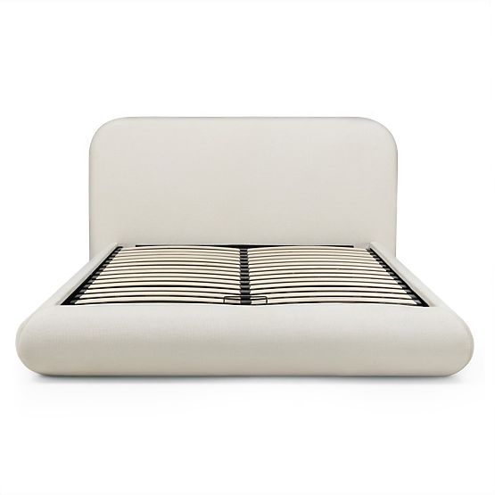 Kárpitozott Lumi ágy 160x200 cm, ráccsal és tárolóval, lekerekített, világos bézs