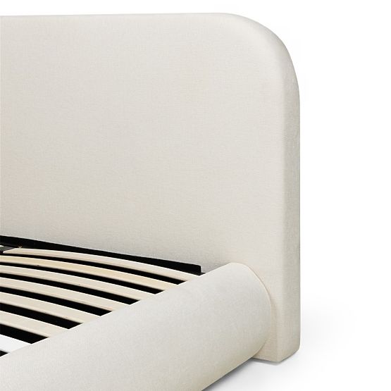 Kárpitozott Lumi ágy 160x200 cm, ráccsal és tárolóval, lekerekített, világos bézs