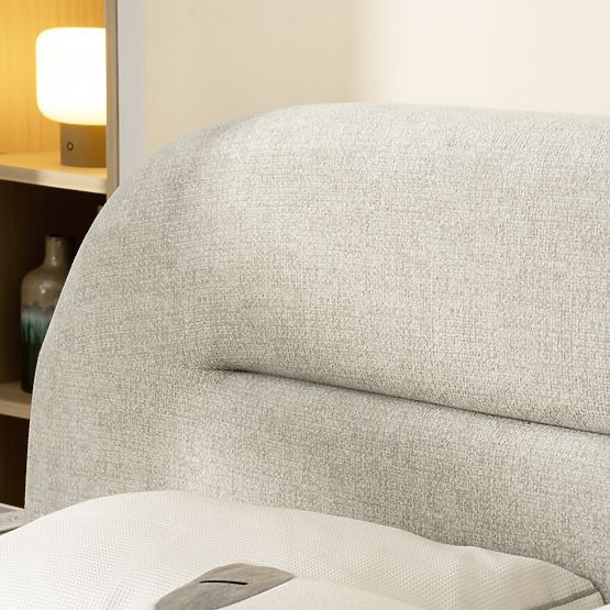 Kárpitozott Luno ágy 160x200 cm, rácsos és tárolóval, világos bézs, lekerekített