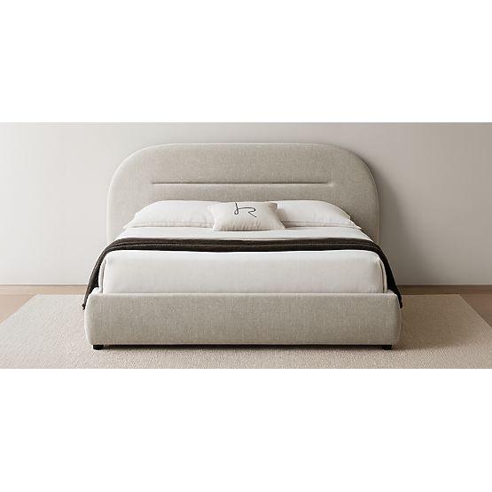 Kárpitozott Luno ágy 160x200 cm, rácsos és tárolóval, világos bézs, lekerekített